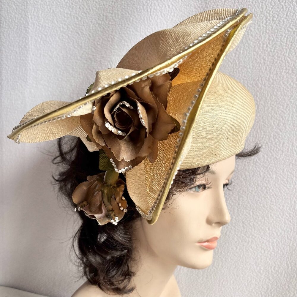 Cream Colored Dramatic Church Hat Jack McConnell Red Feather